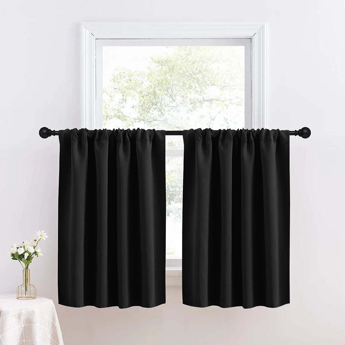 1pc Solid Short Curtain, Small Curtains for Kitchen, Bathroom, High Blackout.