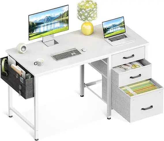 40 Inch Compact Home Office Desk with Fabric Drawers, File Cabinet, Storage Bag.
