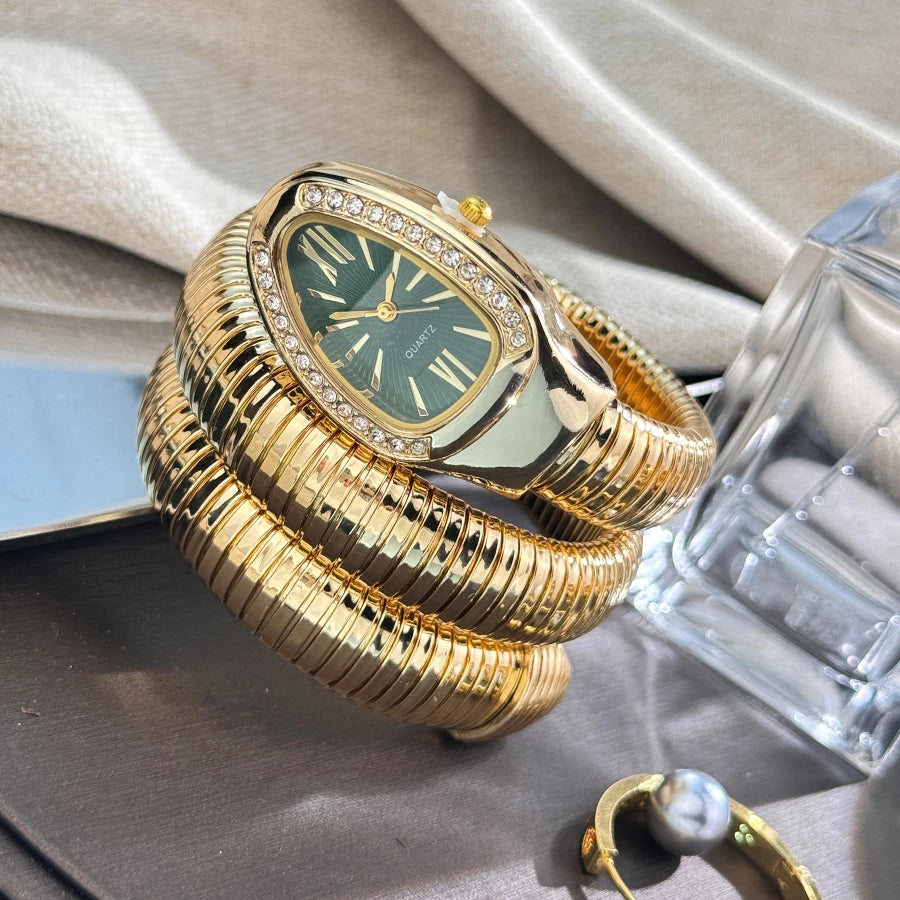 Fashionable European And American, Snake-Shape Elastic Wrapping Quartz Ladies Watch.