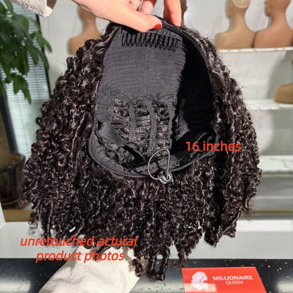 Human Hair Half Wig Kinky Curly Burmese Ready To Wear 3 In 1 Flip Over Natural Black