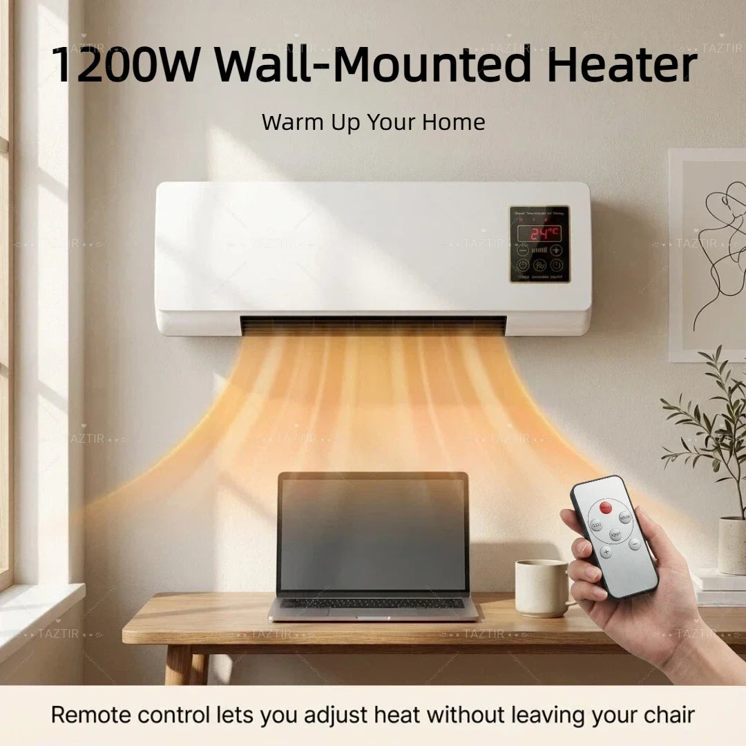 2-in-1 Wall-Mounted Heater 1400W , 6-Hour Timer, Remote Touchscreen Control, Overheat Protection.