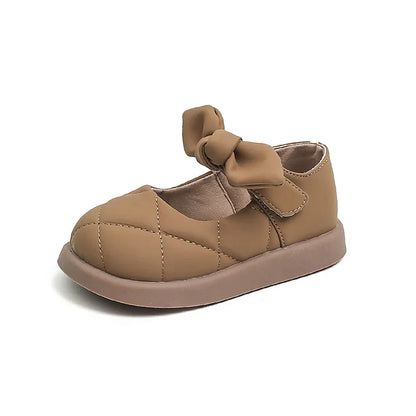 Children Leather Shoes for Girls  Shallow Bow Solid Color