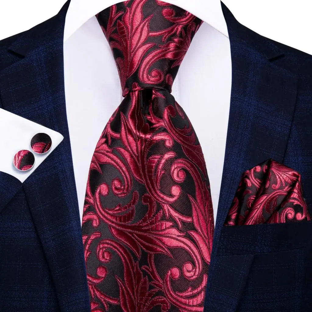 Hi-Tie Paisley Wine Red 100% Silk Men Neck Ties 8.5cm  Formal, Business Luxury Neckties.