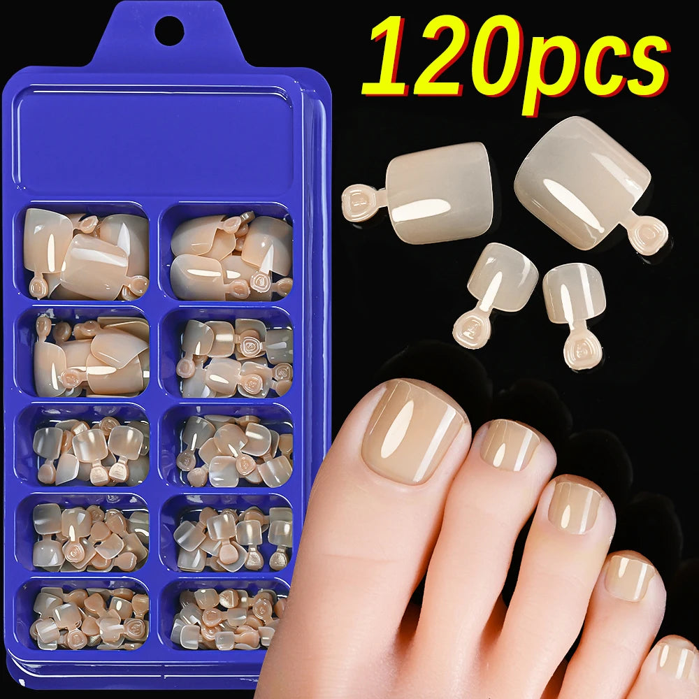 100PCS Short Square False Toenail Tips, Full Cover Acrylic Nail Art.