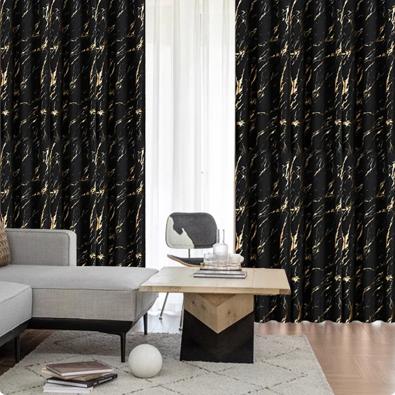 1pc/2pcs Wave and Marble 100% Blackout Curtains, Hot Stamping and Silver Curtains.