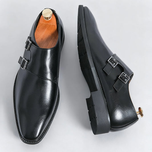 Classic Retro Dress Men Monk Leather Shoes, With Pointed Toe Buckle Business ,Office, Wedding, Oxfords Shoes.