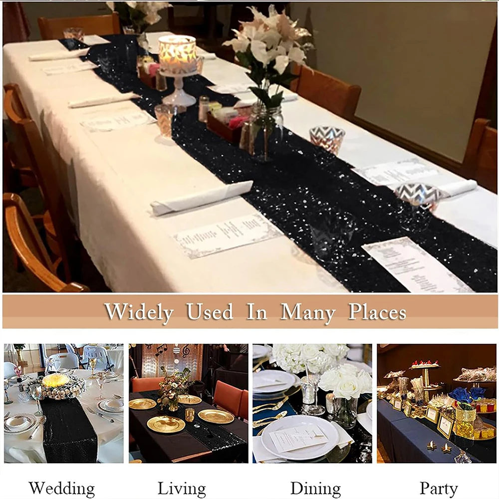 Sequin Table Runner Glitter Tassel Table Runner, for Birthday Party ,Wedding, Table Decoration 30x180cm.