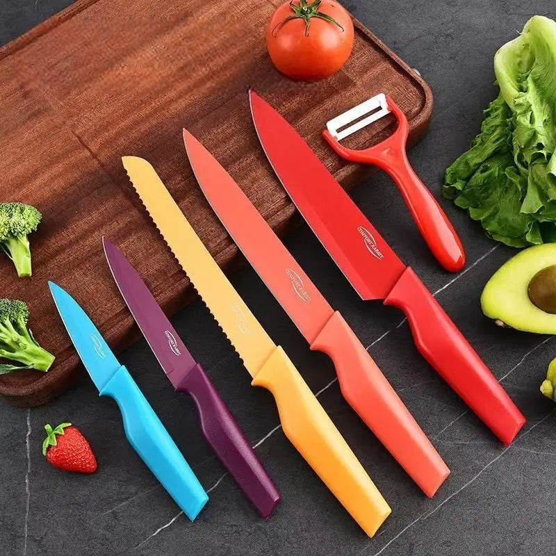 Kitchen knife set, stainless steel non-stick knife, black-edged marble, rose gold six-piece set, 2025 explosion.