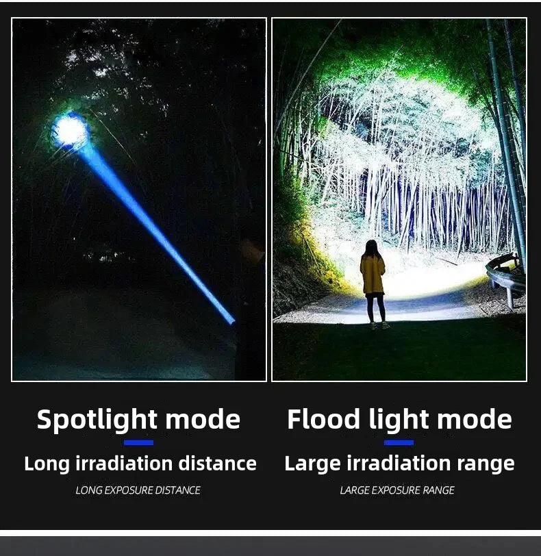 10000W Built-in Battery Flash Light Emergency Spotlight,9km 990000000LM Most Powerful Flashlight Tactical Torch 25000mah.