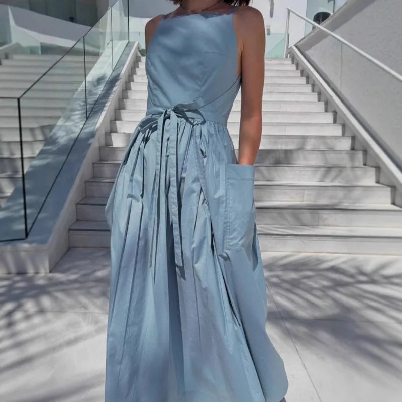 Elegant Black Halter Maxi Dress, Chic Off Shoulder Lace Up Versatile Vacation Style Gown, 2026 Trendy Woman Clothing.