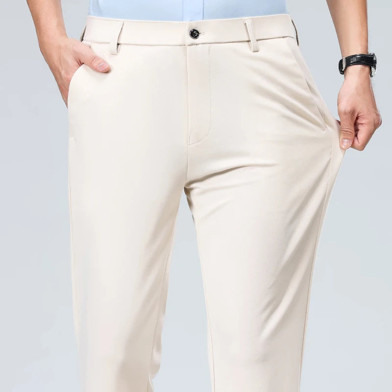 Summer Autumn Thin Trousers, Men Formal Dress Suit Pants, Quality Business Casual Pants, Black, Wine, Red Long Pants.