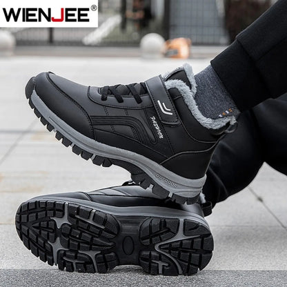Winter Boots for Men New Waterproof PU Leather.  plush Non-slip  High-top Casual Shoes