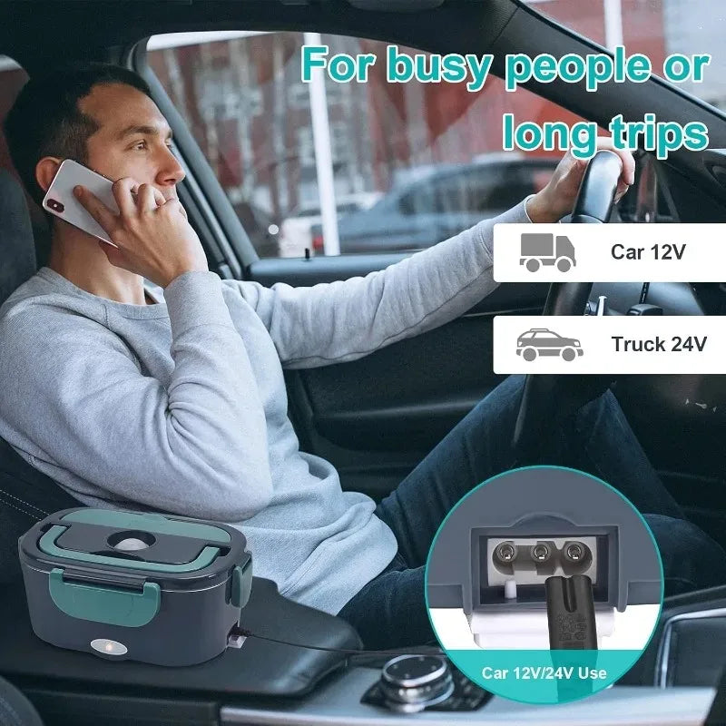 1.5L 60W Electric Lunch Box, Portable Food Warmer Leak Proof Heating Container, for Car, Home Office Use Meal Prep.