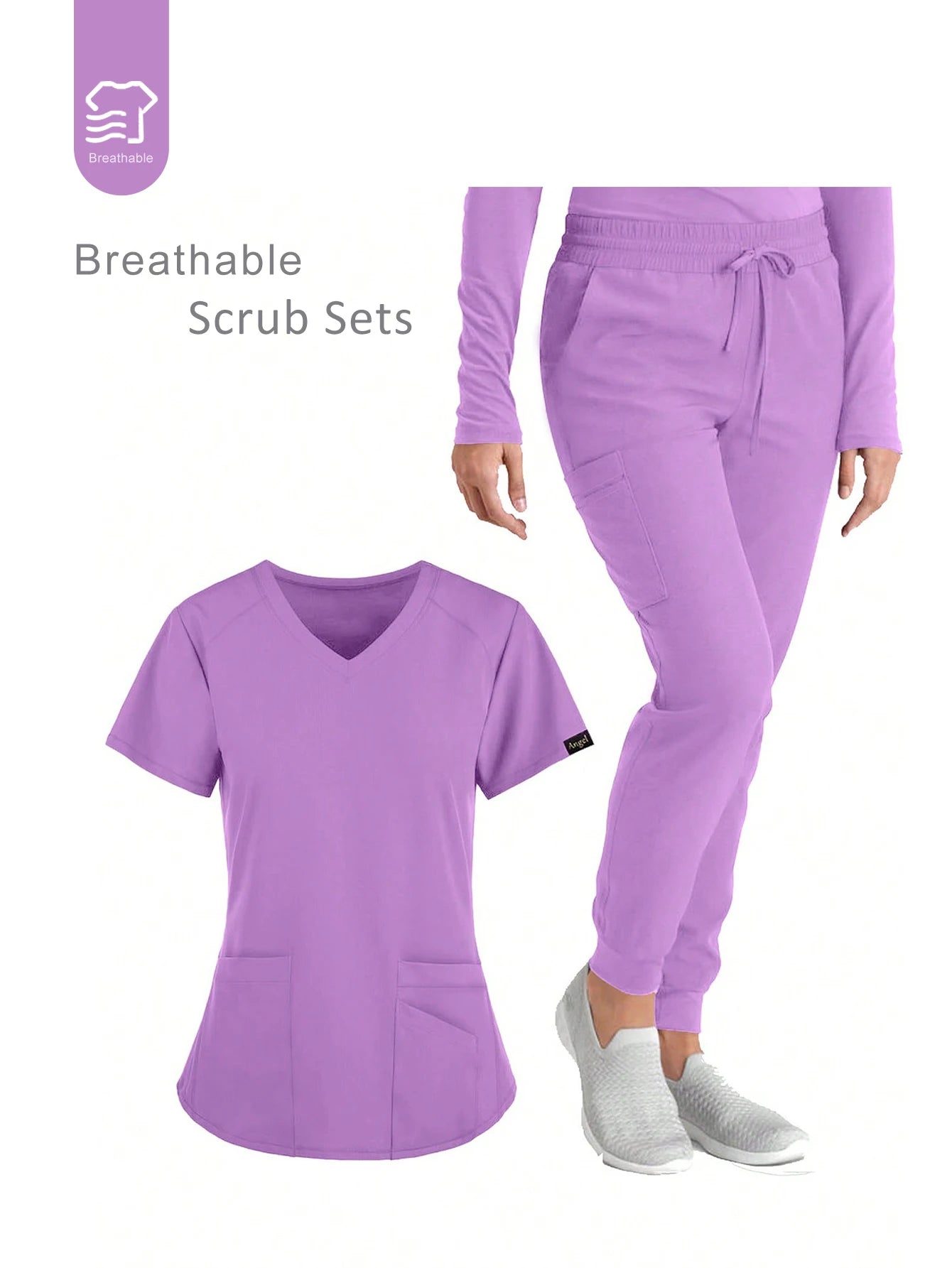 (Four-piece set) Scrubs Uniform Women's, Elastic Sports Nurse Uniform, Breathable Scrub.
