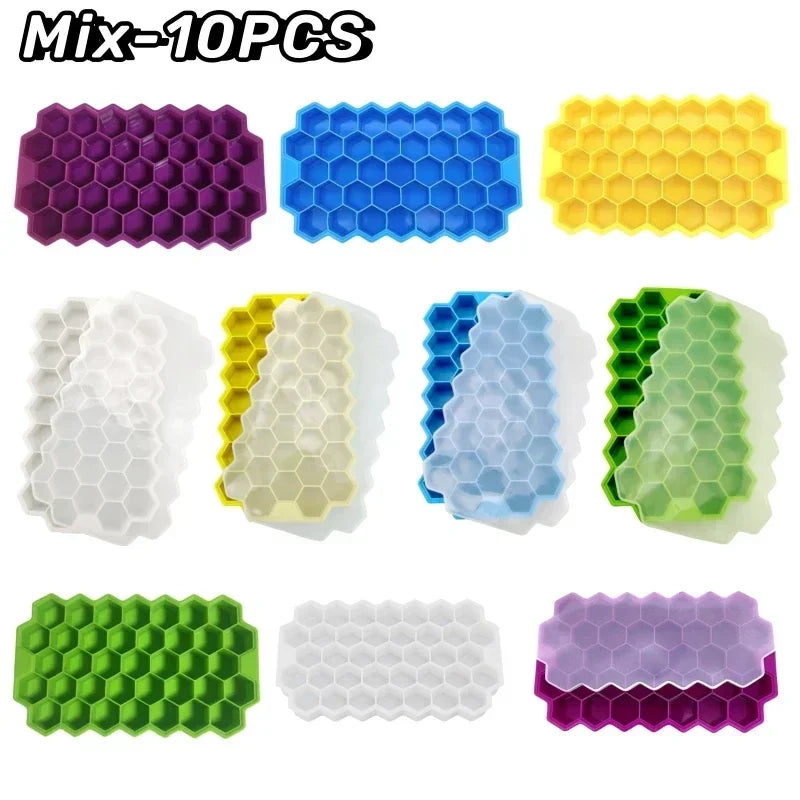 37 Grid Ice Cube Trays Freezer with Lid, Silicone for Small Ice Cube Molds, Easy-Release Reusable.