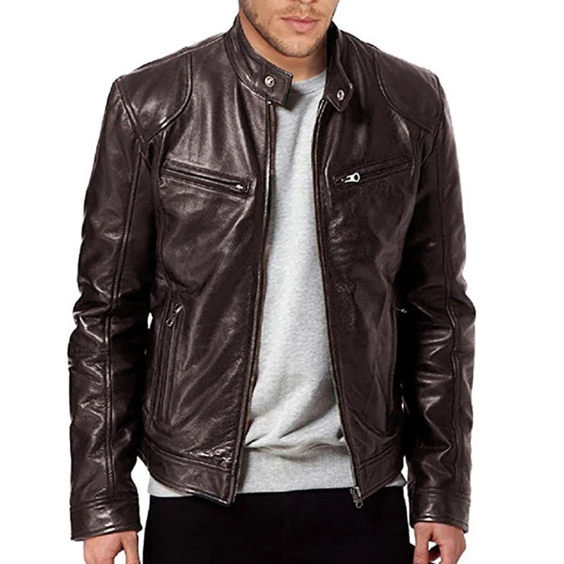 2024 Motorcycle Leather Jackets Men Casual Fashion Coat Slim Fit Lapel Leather Coat.