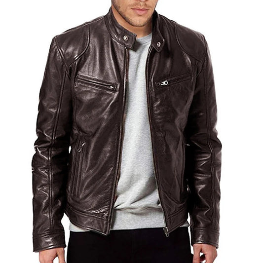2024 Motorcycle Leather Jackets Men Casual Fashion Coat Slim Fit Lapel Leather Coat.