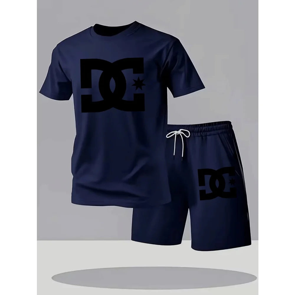Summer Men Casual Clothing Set, Breathable Oversize T-Shirt Shorts 2-Piece Sportswear Suit for Men.