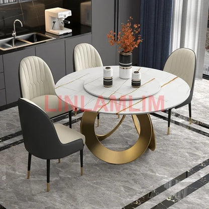 Linlamlim Dining Room furniture, sintered stone Table Set Featuring Leather Chairs.