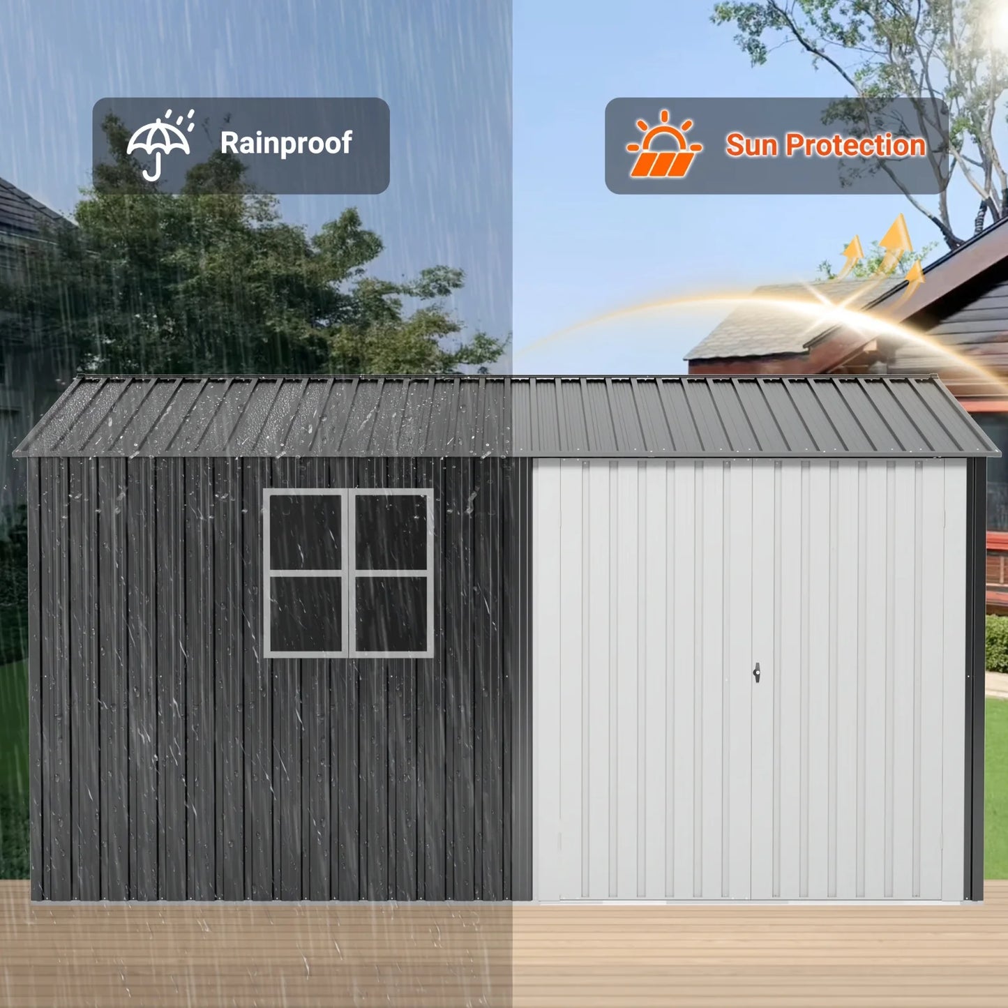10x12 FT Outdoor Metal Storage Shed with Windows, Lockable Tool Shed, Heavy-Duty Frame.