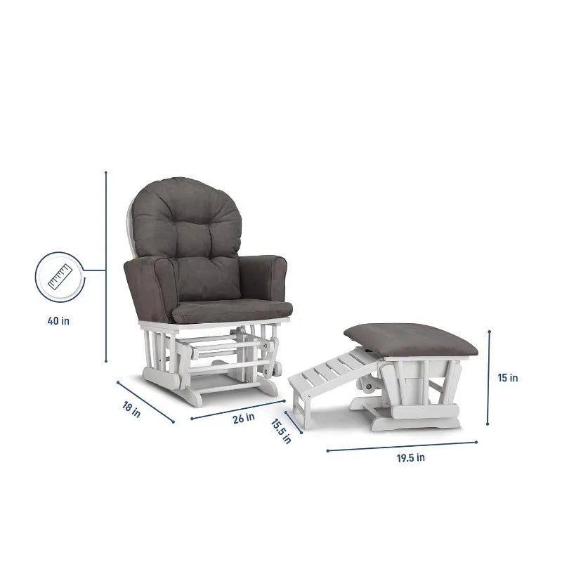 White/Gray Cleanable Glider & Ottoman Set - Semi-Upholstered, Nursing-Friendly for Nursery.