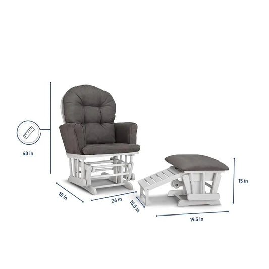 White/Gray Cleanable Glider & Ottoman Set - Semi-Upholstered, Nursing-Friendly for Nursery.