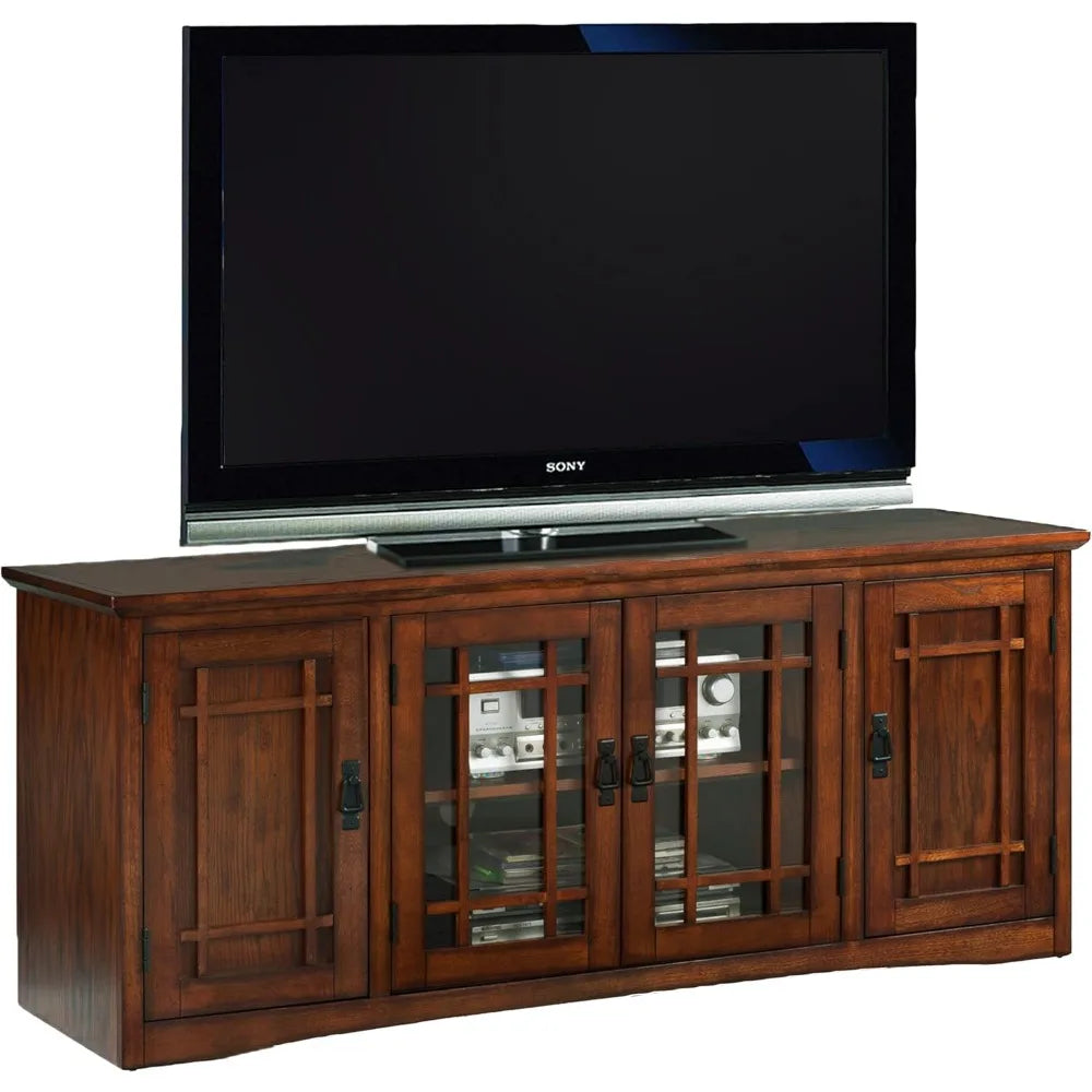 Solid Wood Mission Oak TV Stand for 65-Inch TVs Console with Storage Shelves
