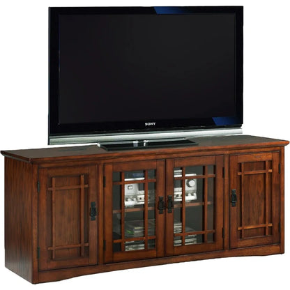 Solid Wood Mission Oak TV Stand for 65-Inch TVs Console with Storage Shelves