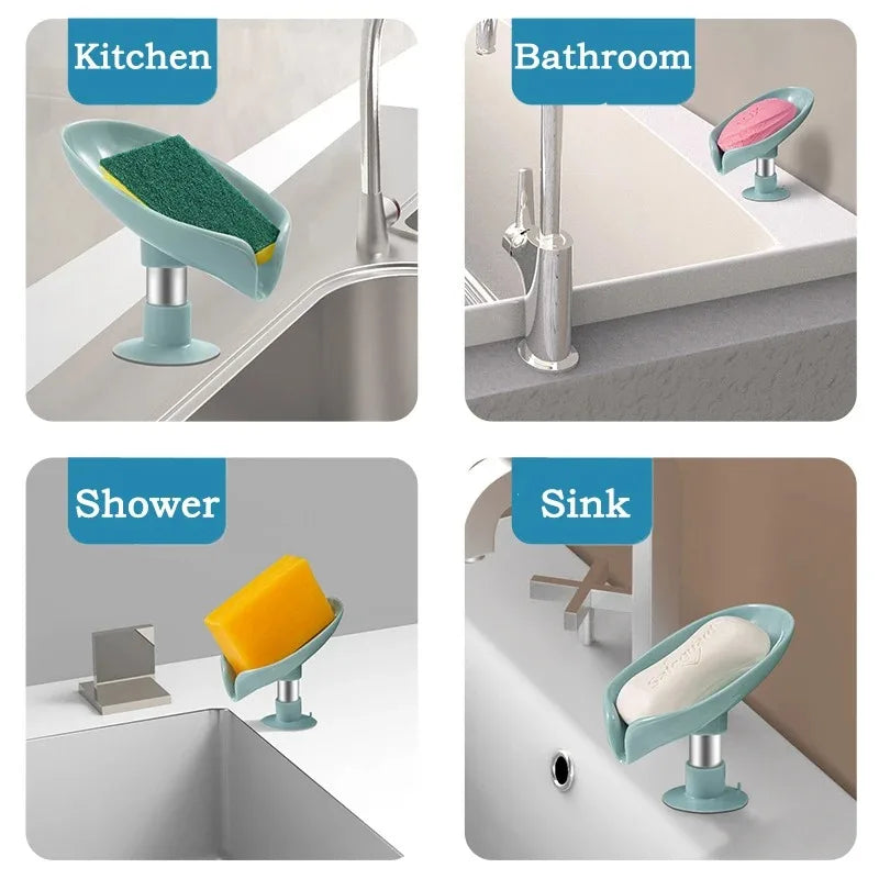 Soap Holder Leaf Shape Box Suction Cup Tray Kitchen Bathroom Accessories