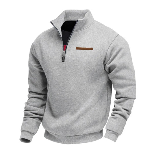 Sudadera de felpa para hombre de manga larga, cuello alto con media cremallera, suelta, para otoño e invierno.
