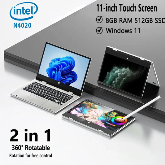 11.6-Inch 2-in-1 Touchscreen Intel Laptop Tablet, Windows 11 Pro 8GB DDR4 RAM,128GB/256GB/512GB SSD  Portable Study Computer.