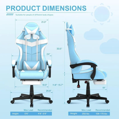 Light Blue Gaming Chair With Footrest