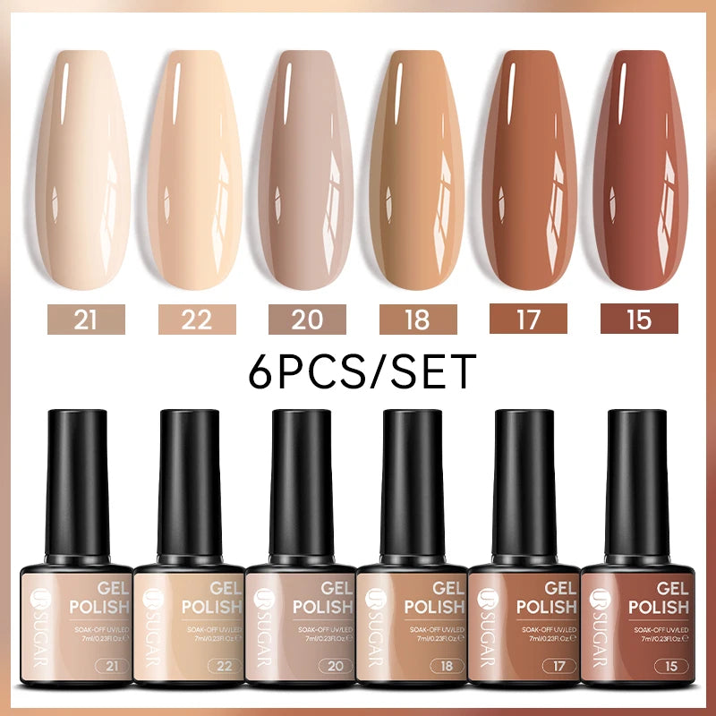 7ml All Season Gel Nail Polish Set, Nude Pink, Red Glitter, Semi Permanent UV Gel Kits.