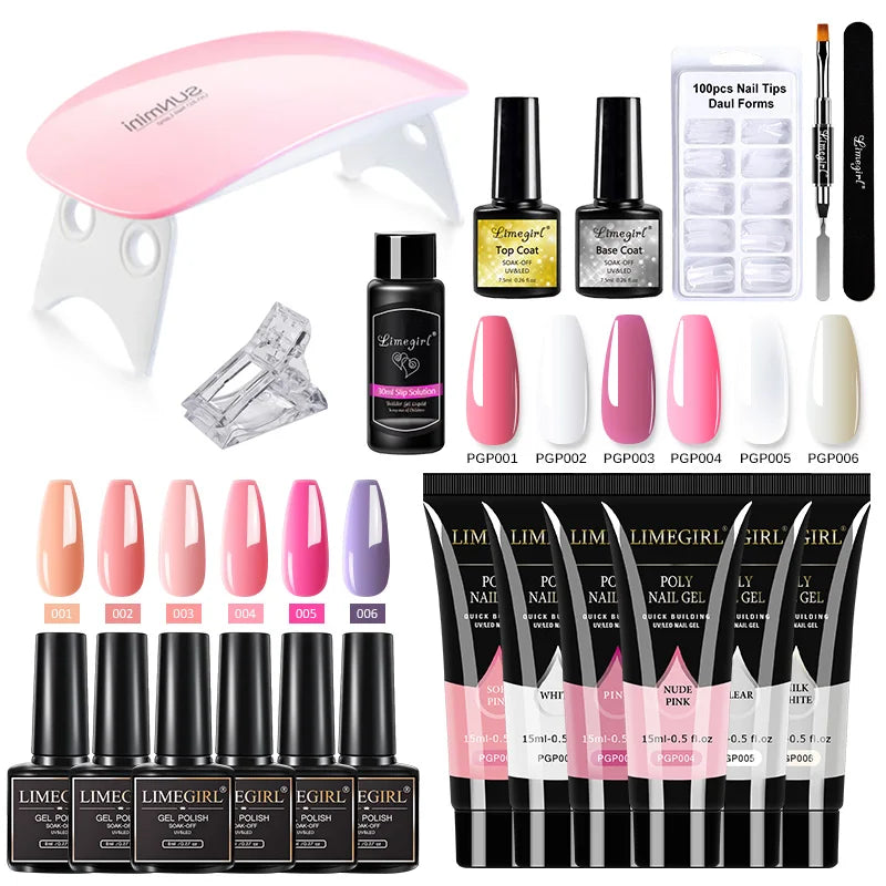 Nail Extension Kit Acrylic Gel Polish Nail UV LED Nail Lamp, Manicure Kit, Base Coat, Top Coat.