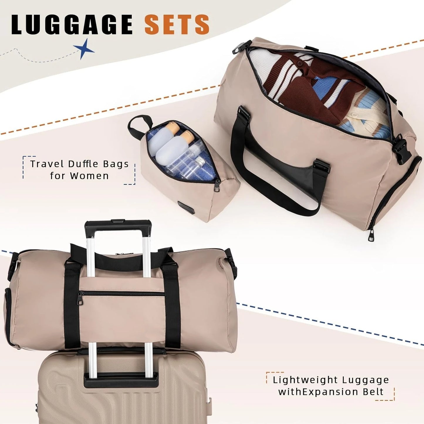 Luggage Sets Suitcase Sets, Double Rotatable Detachable Wheels(RoseGold,20"/24"/28"/DB/TB).