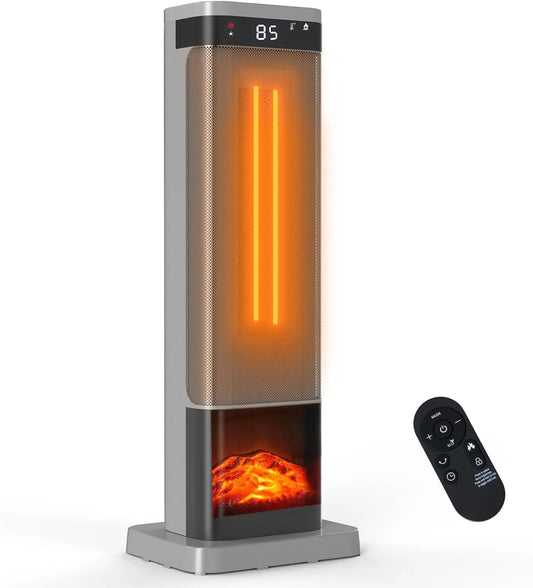 23-Inch Portable Space Heater, Thermostat, 7 Light Modes, , 12H Timer, Tip-over Protection.