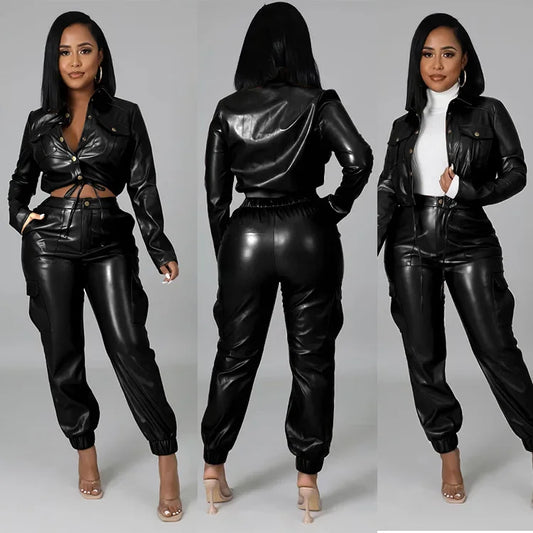 Two Piece Long Sleeve Cardigan Hidden Breasted Solid Zipper Fly Pencil Pants Slim Fit .