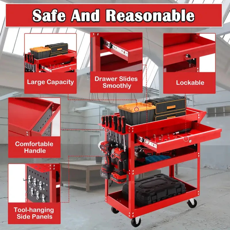 3-layer heavy-duty rolling tool  storage vehicle - industrial organizer  rack with wheels