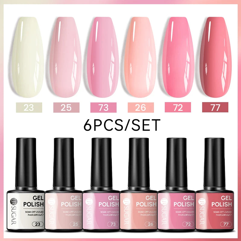 7ml All Season Gel Nail Polish Set, Nude Pink, Red Glitter, Semi Permanent UV Gel Kits.