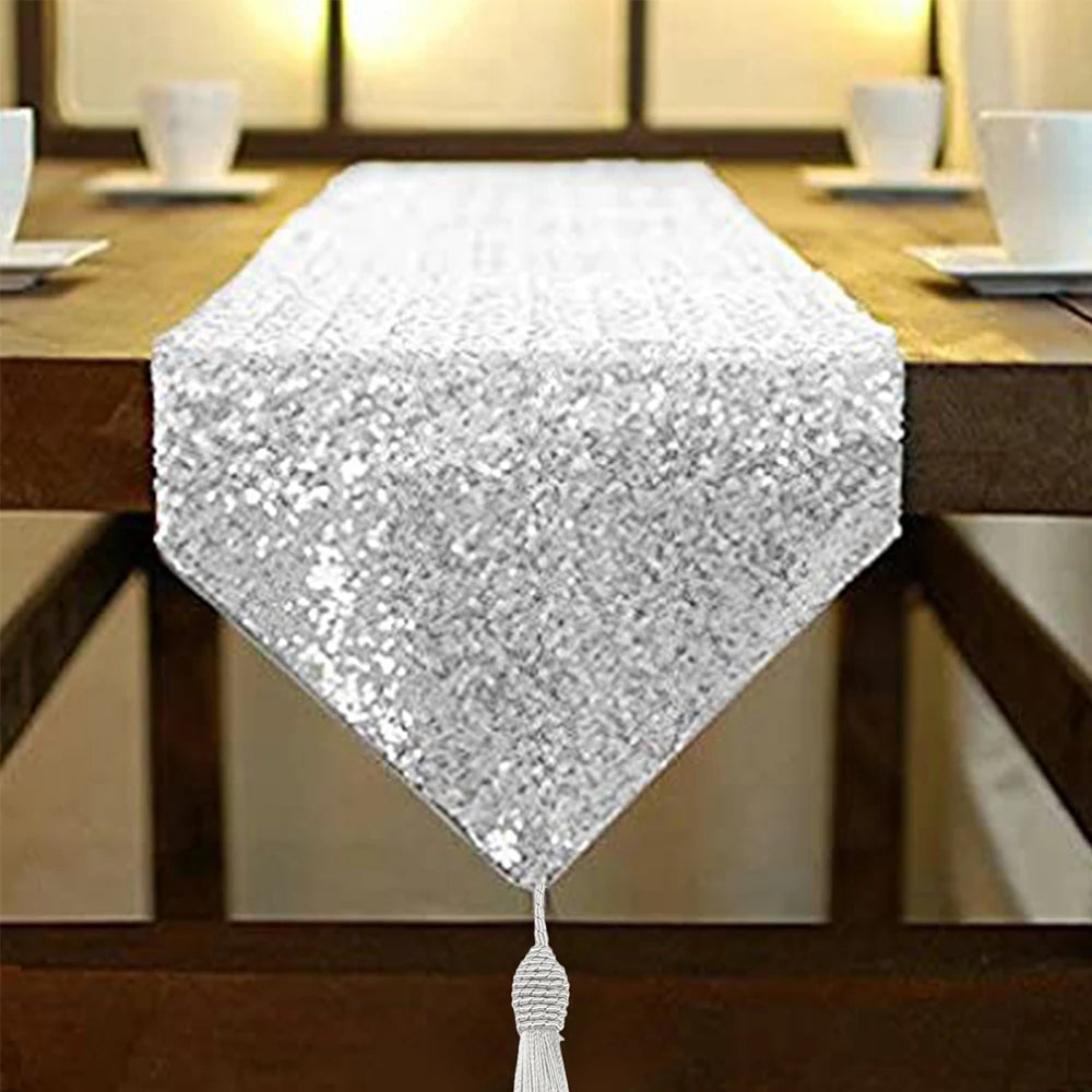 Sequin Table Runner Glitter Tassel Table Runner, for Birthday Party ,Wedding, Table Decoration 30x180cm.