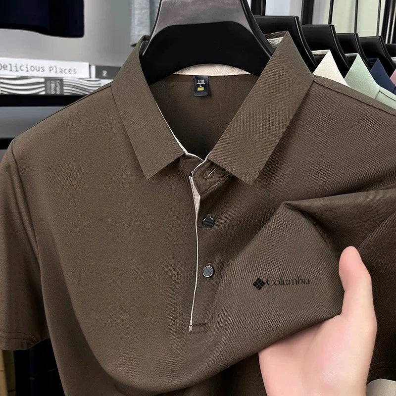 High end brand men letter printed short sleeved polo shirt, cool breathable casual business 2025 summer new style lapel shirt.