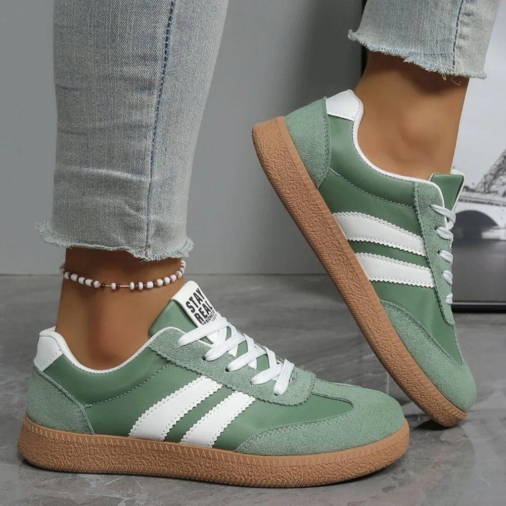 Lightweight Comfortable Sneakers for Women, Fashion Striped Lace Up Sports Shoes Plus Size.