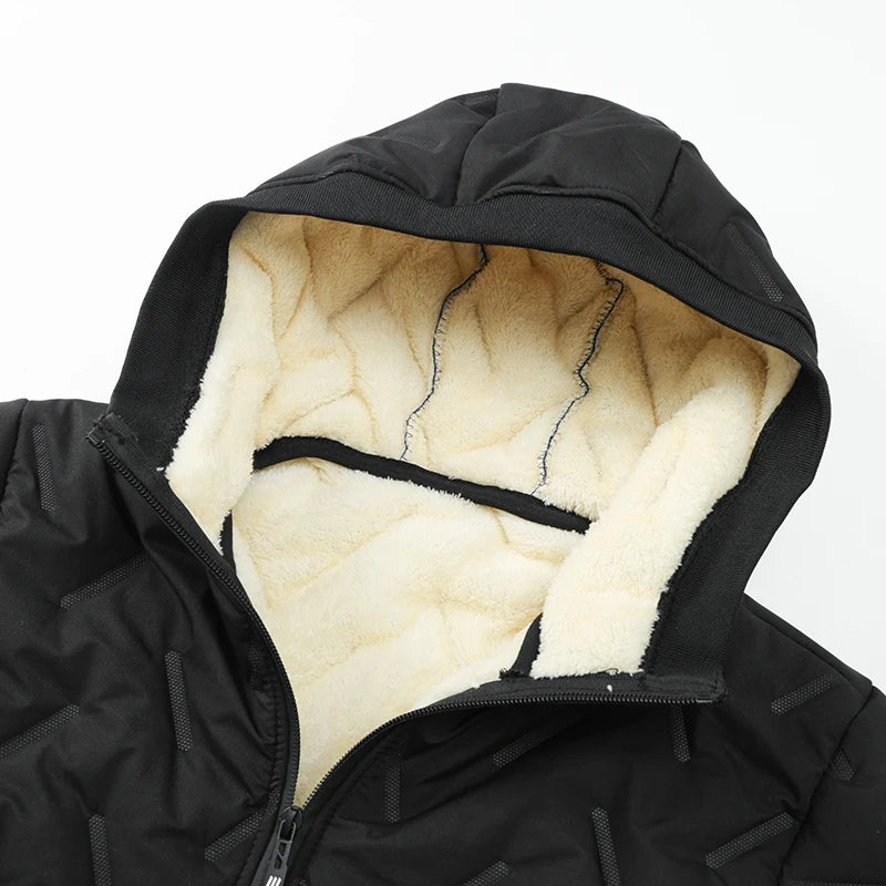 Men's hooded warm short jacket, winter zipper pocket outdoor sports and leisure clothes windproof.