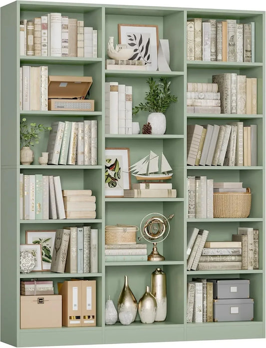 [Free Shipping!]Triple Wide Bookshelf, 6 Tier Large Bookshelf, Bookcase with 17 Open Display Shelves