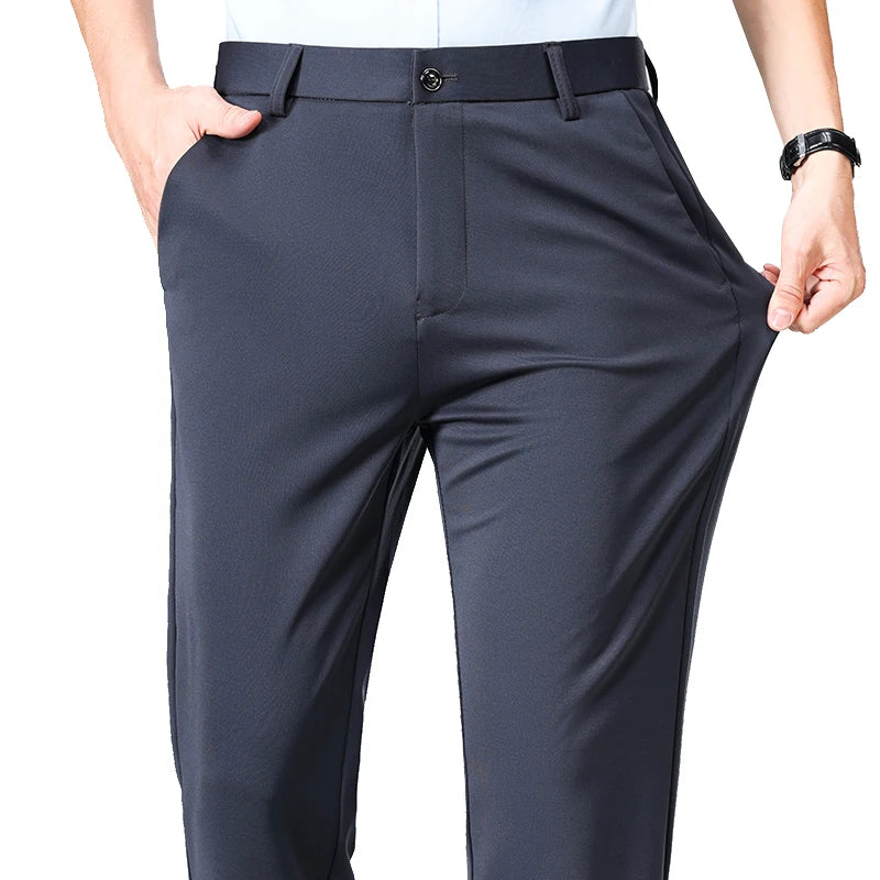 Summer Autumn Thin Trousers, Men Formal Dress Suit Pants, Quality Business Casual Pants, Black, Wine, Red Long Pants.