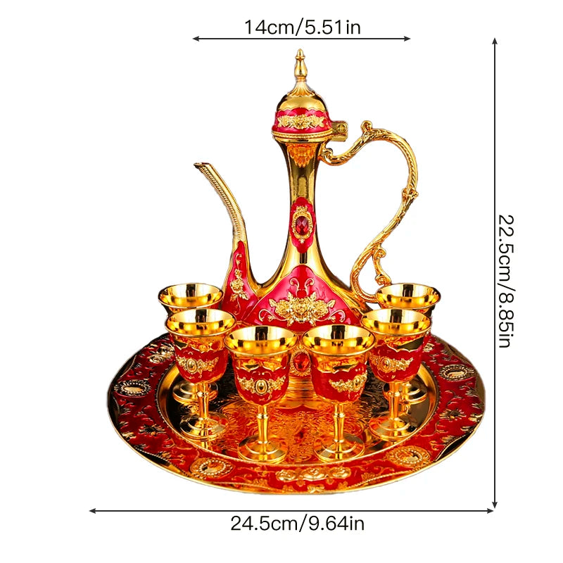 1 metal wine set, 1 tray and 6 shot glasses and 1 wine pot combination.