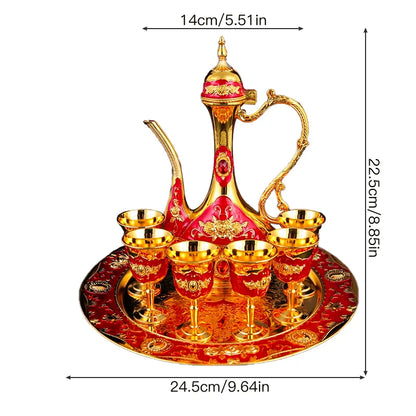 1 metal wine set, 1 tray and 6 shot glasses and 1 wine pot combination.