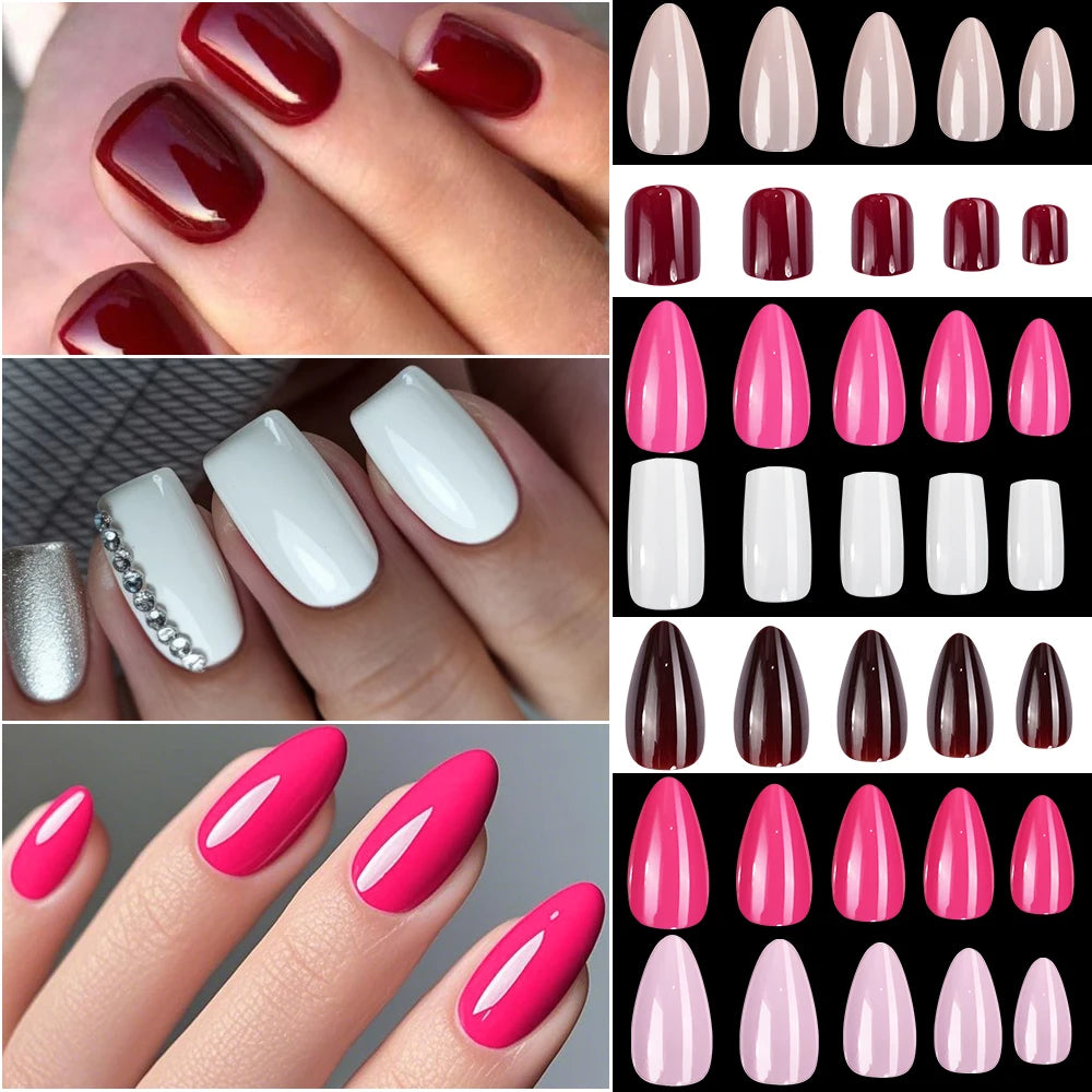 120Pcs Red Short Square Fake Nails  Full Cover Press on Acrylic Fingertip.