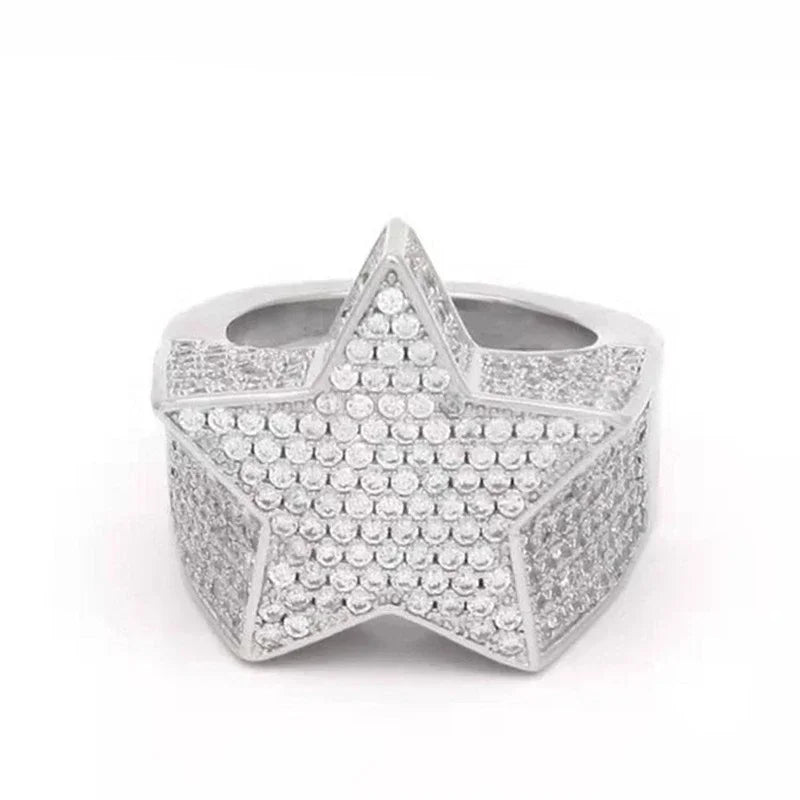 Hip Hop Style Trendy Men Rings, Iced Out Bling Cubic Zirconia Geometry Ring.