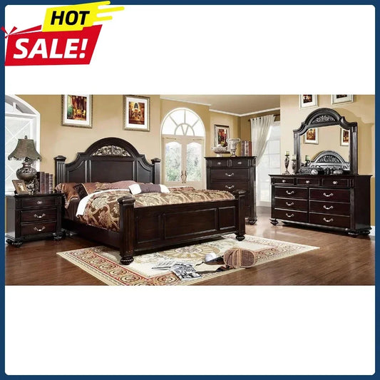 Hot sales 24/7 Shop at Home Syracuse 6-Piece Traditional, Solid Wood Bedroom Set with Chest, Mirrored-Dresser and 2 Nightstands.